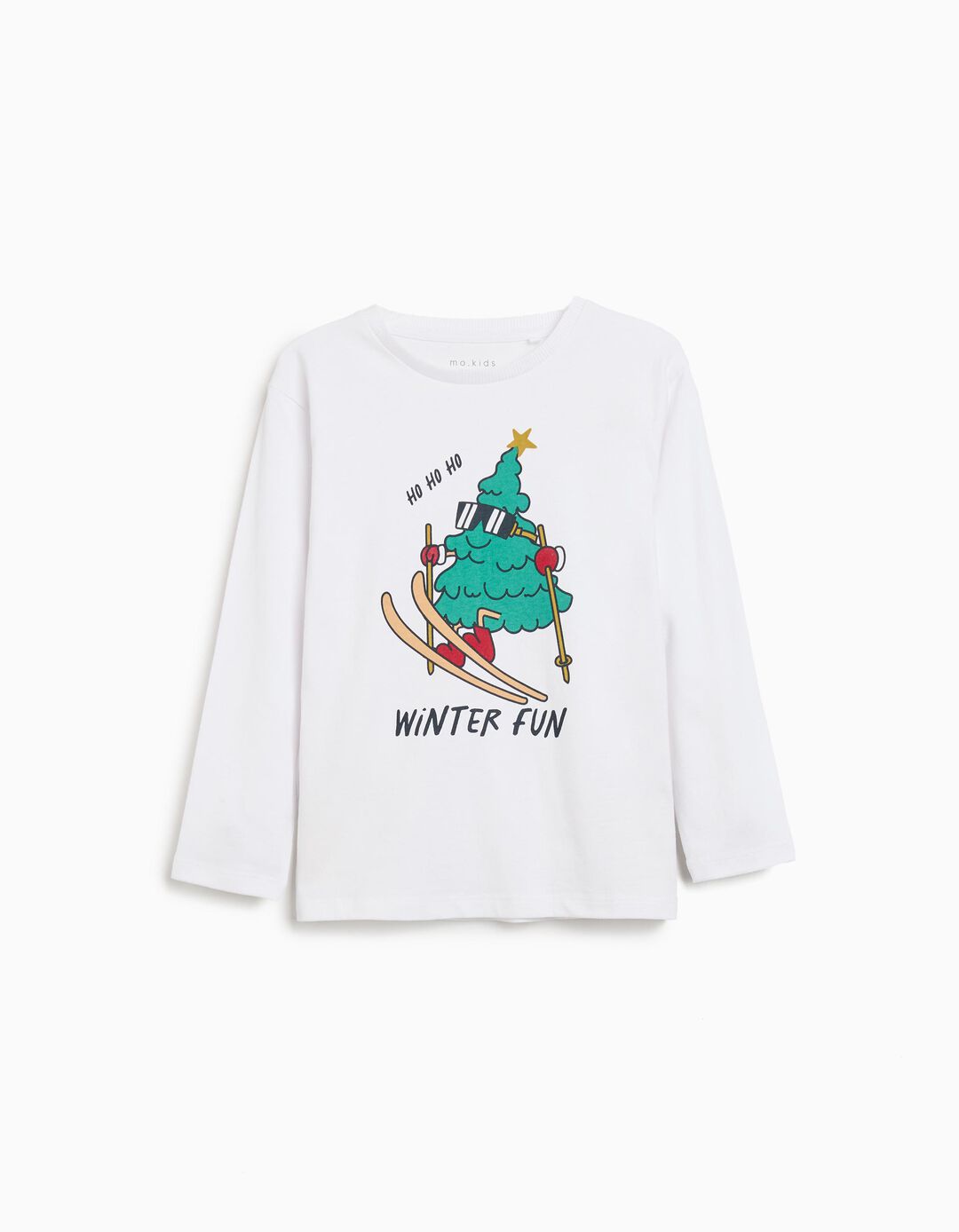 T-shirt de Manga Comprida de Natal, Menino, Branco
