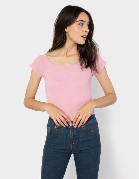 Rib Knit T-Shirt, Pink