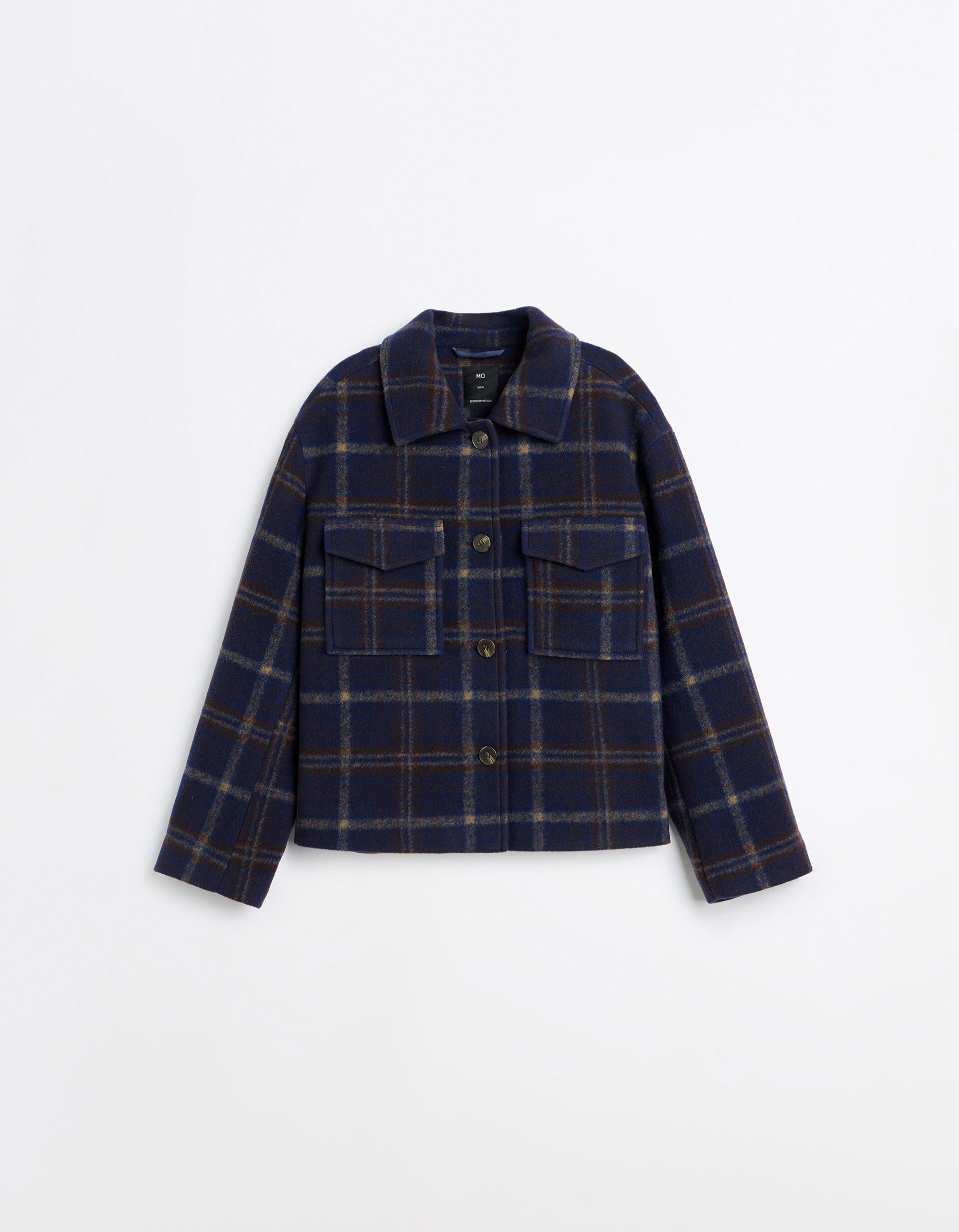 Comprar Online Casaco Curto Aos Quadrados, Mulher, Azul