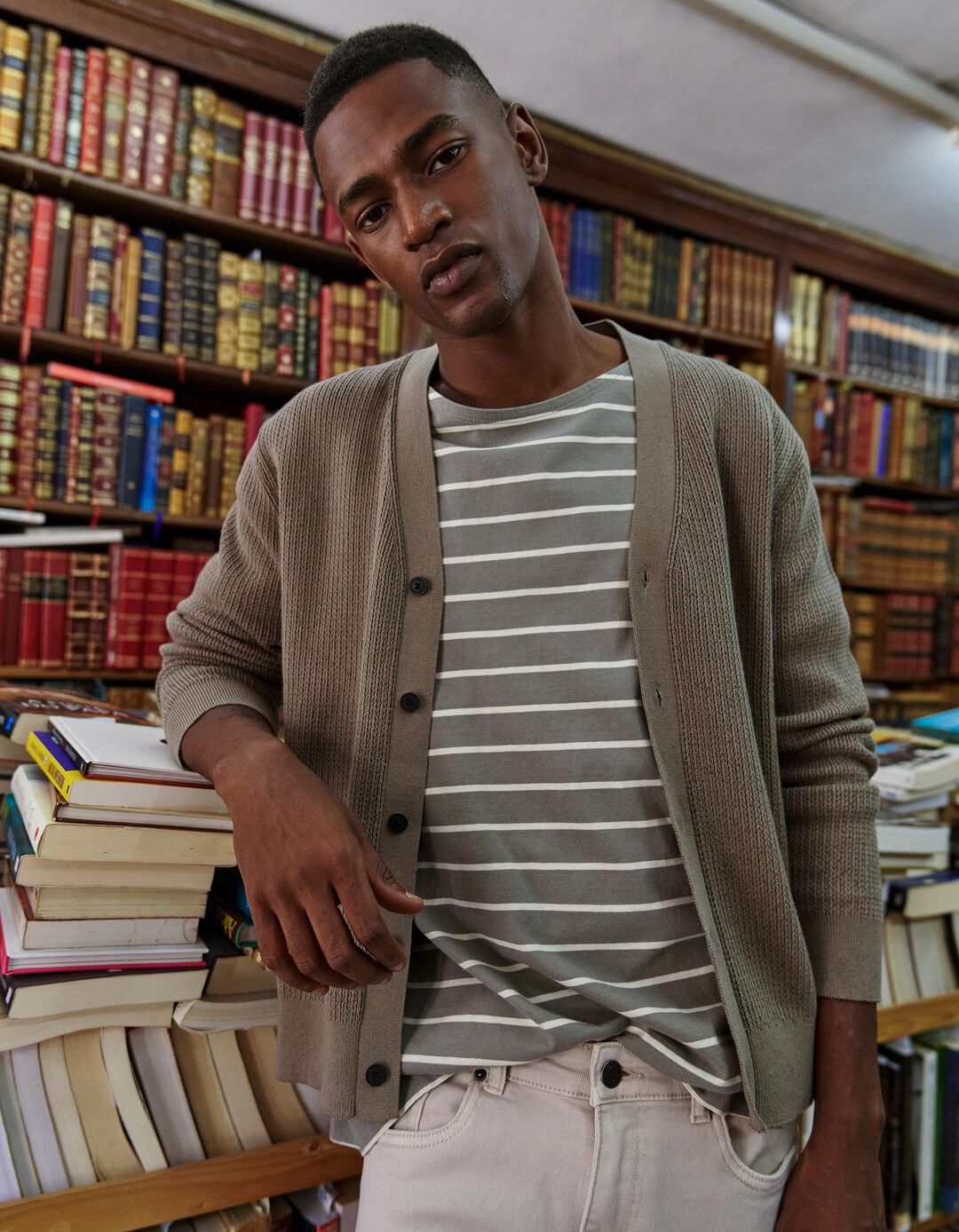 Cardigan, Homem, Bege