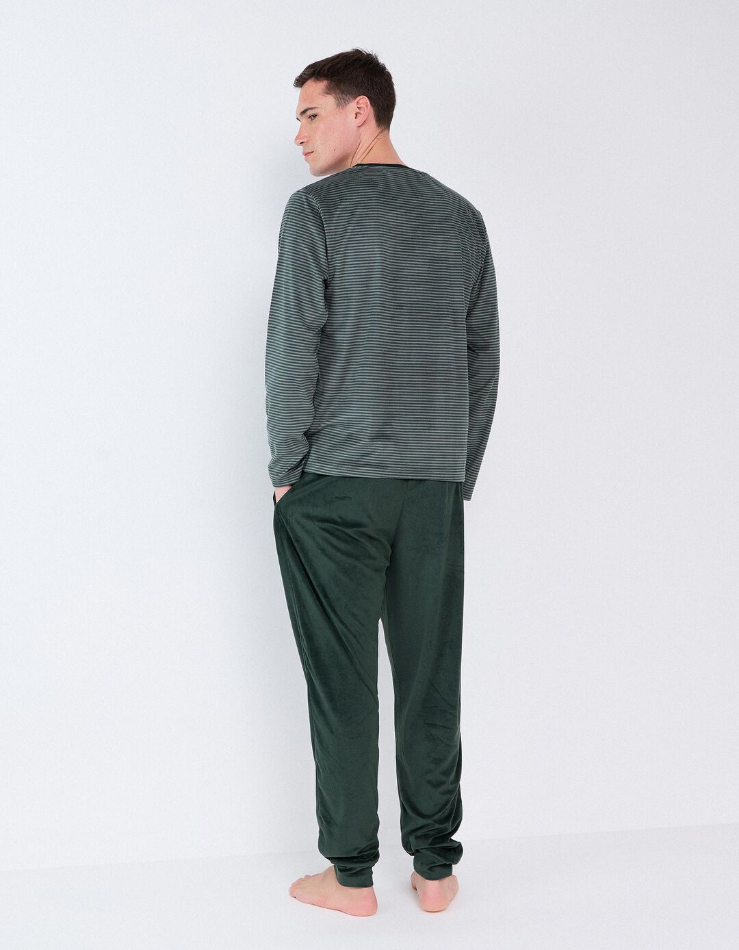 Pijama &Agrave;s Riscas, Homem, Verde Escuro