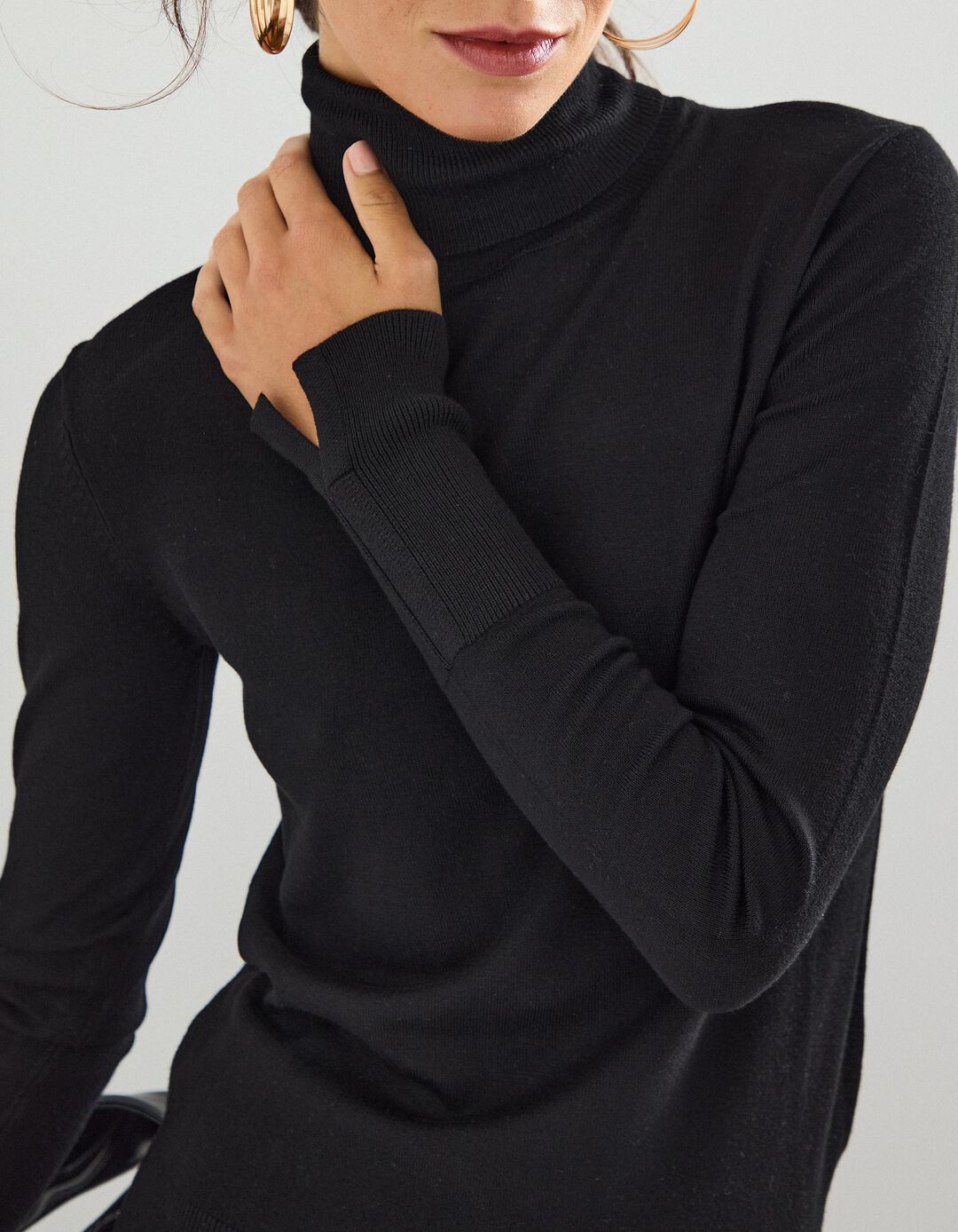Camisola com Gola Alta, Mulher, Preto