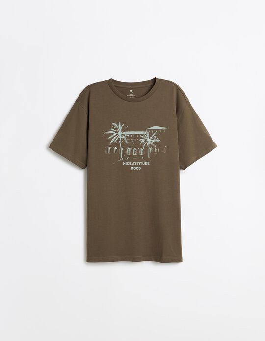 Comprar Online T-shirt Jersey Estampada, Homem, Castanho