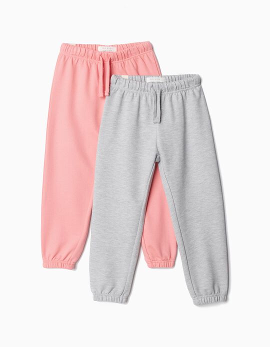 Comprar Online Pack 2 Joggers de Felpa, Beb&eacute; Menina, Rosa Claro/Cinzento Claro