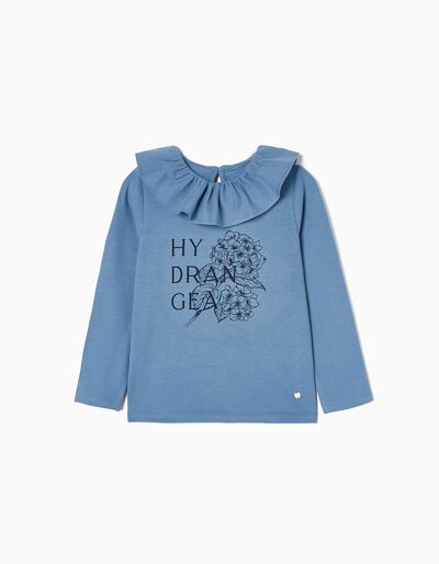 Long Sleeve Cotton T-shirt for Girls 'Flowers', Blue
