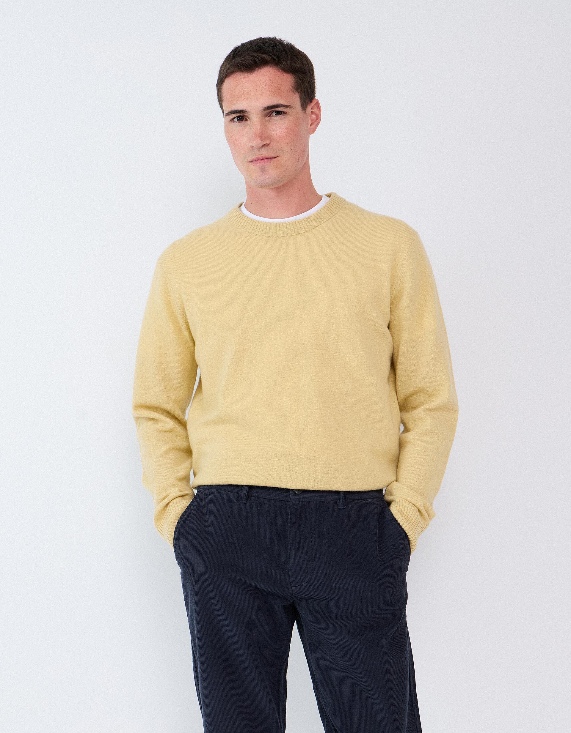 Comprar Online Camisola Com Mistura De L&atilde;, Homem, Amarelo