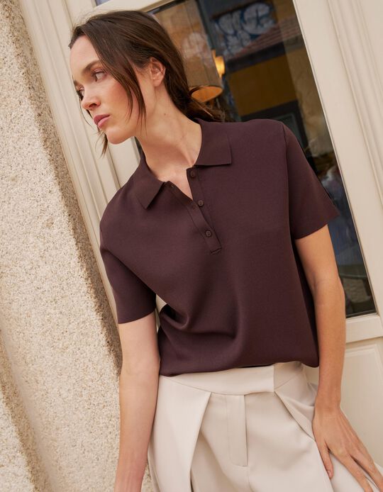 Comprar Online Camisola Polo Manga Curta, Mulher, Castanho Escuro