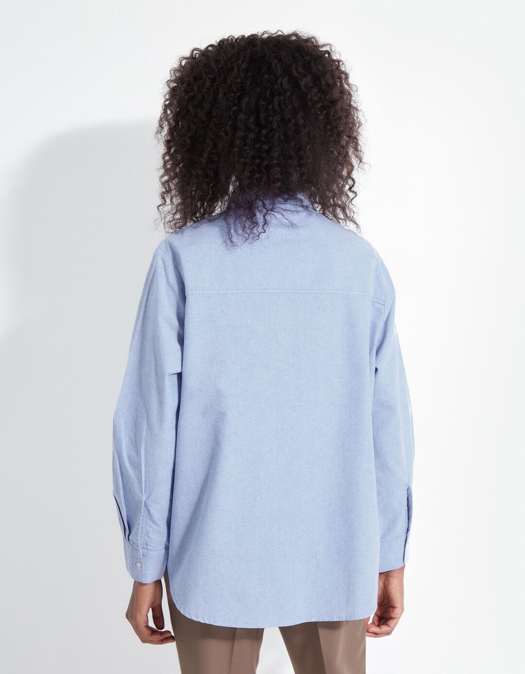 Camisa de Manga Comprida Oxford, Mulher, Azul 