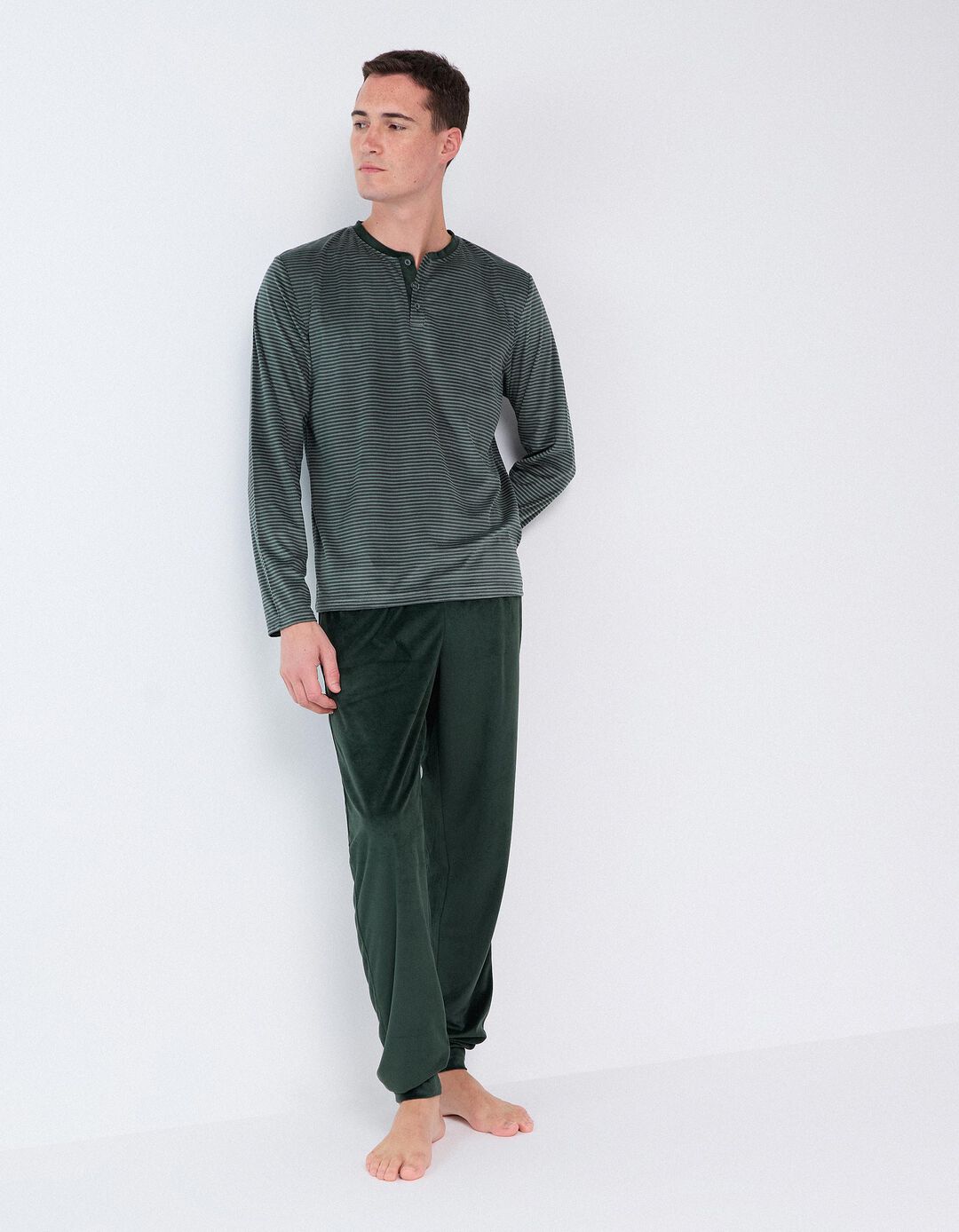 Pijama &Agrave;s Riscas, Homem, Verde Escuro