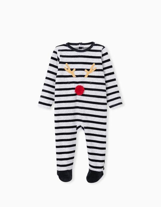 Striped Sleepsuit, Babies, Grey/ Blue