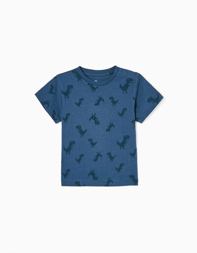 Cotton T-shirt with Short Sleeves for Baby Boys 'Dino', Blue