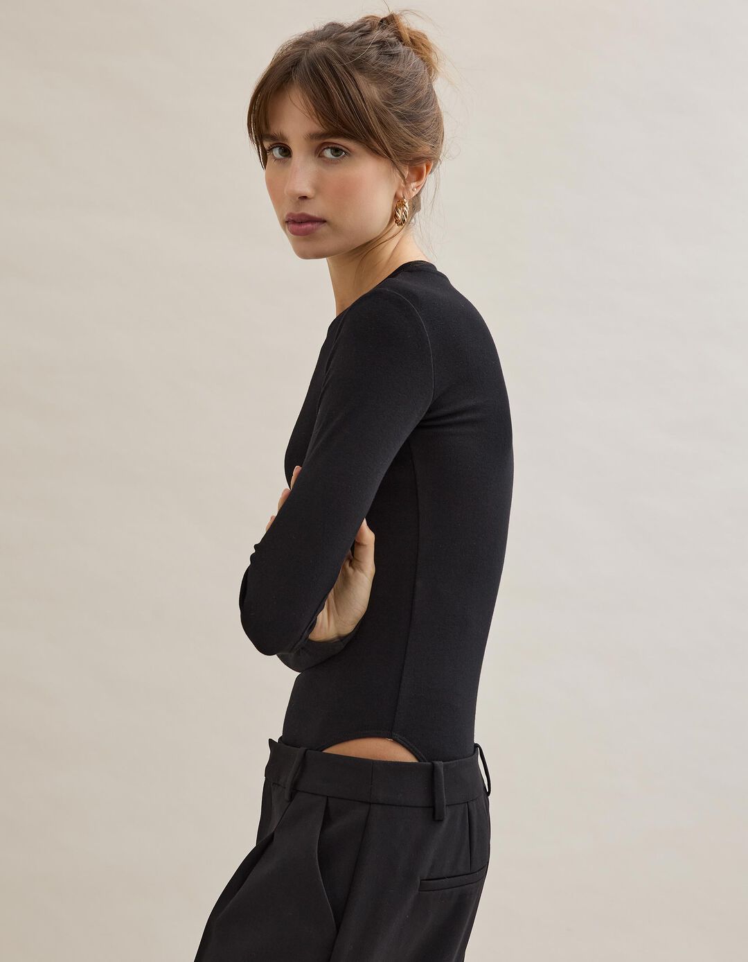 Body de Manga Comprida, Mulher, Preto