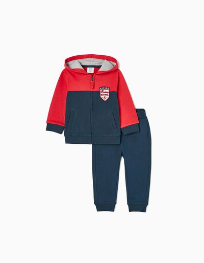 Brushed Cotton Tracksuit for Baby Boys, Dark Blue/Red