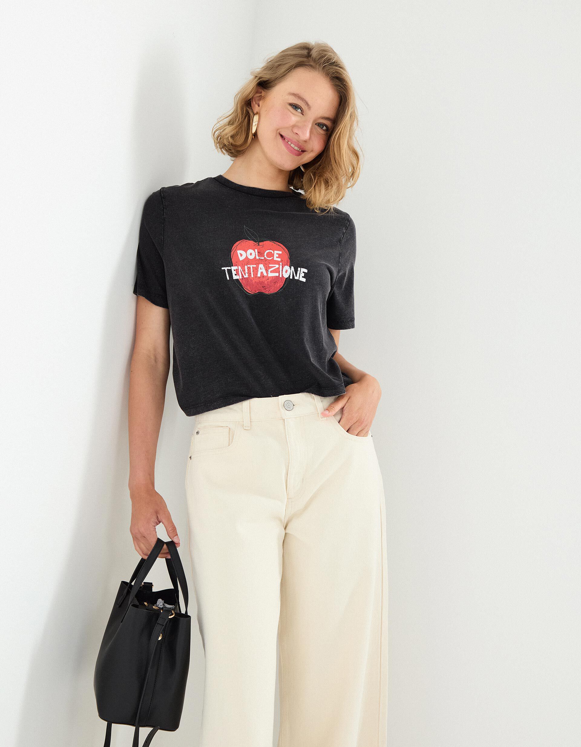 Comprar Online T-shirt Print, Mulher, Cinzento Escuro