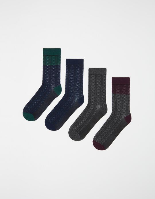 4 Pairs of Patterned Socks Pack, Men, Multicolour