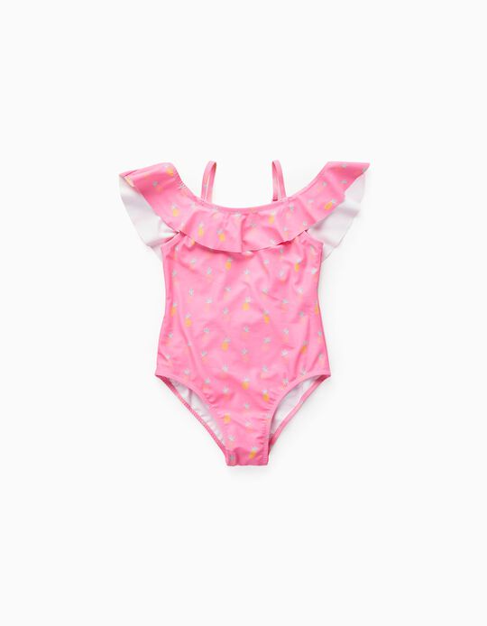 Frill Swimsuit UPF 80 for Girls 'Pineapple', Pink
