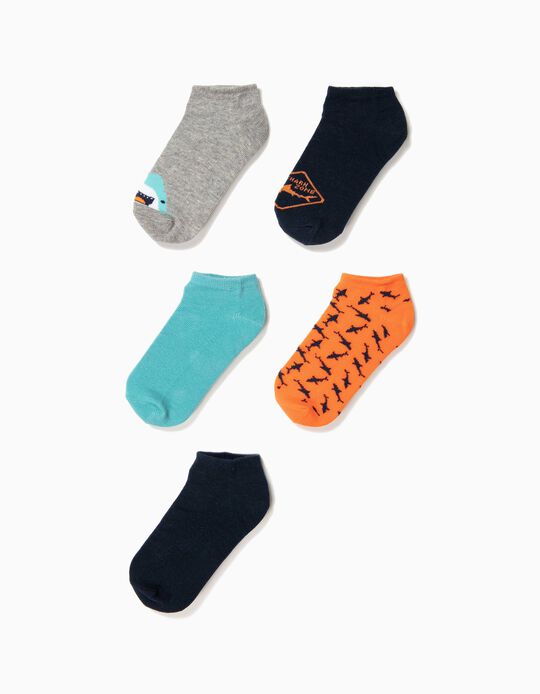 5 Pares de Meias Curtas para Menino 'Sharks', Multicolor