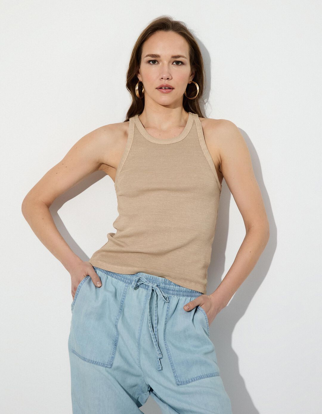 Tank Top, Mulher, Bege