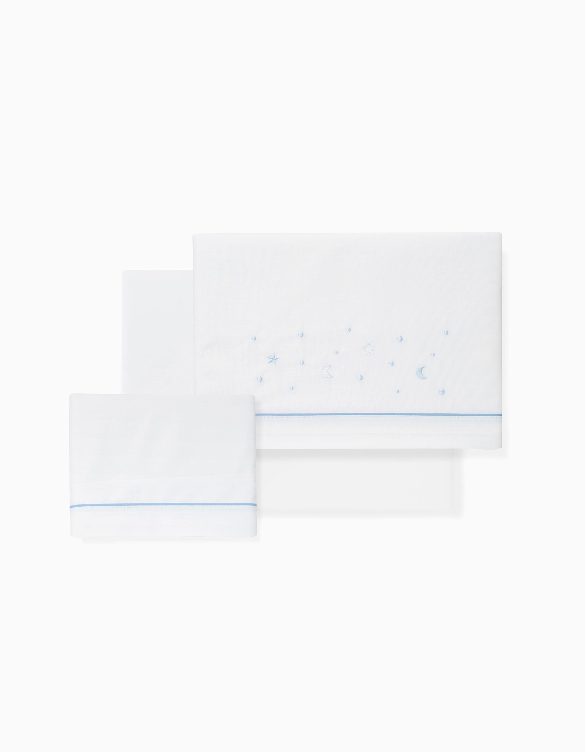 Comprar Online Conjunto de Len&ccedil;&oacute;is, 3 Pe&ccedil;as de Algod&atilde;o 'Stars' 60x120 cm, Azul