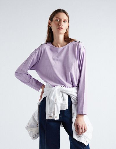 Buttons Long Sleeve T-shirt, Women, Lilac