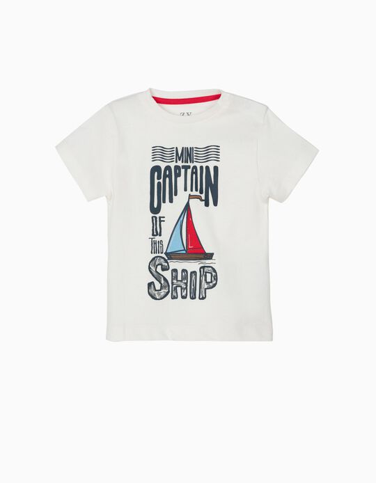 T-shirt para Beb&eacute; Menino 'Mini Captain', Branco