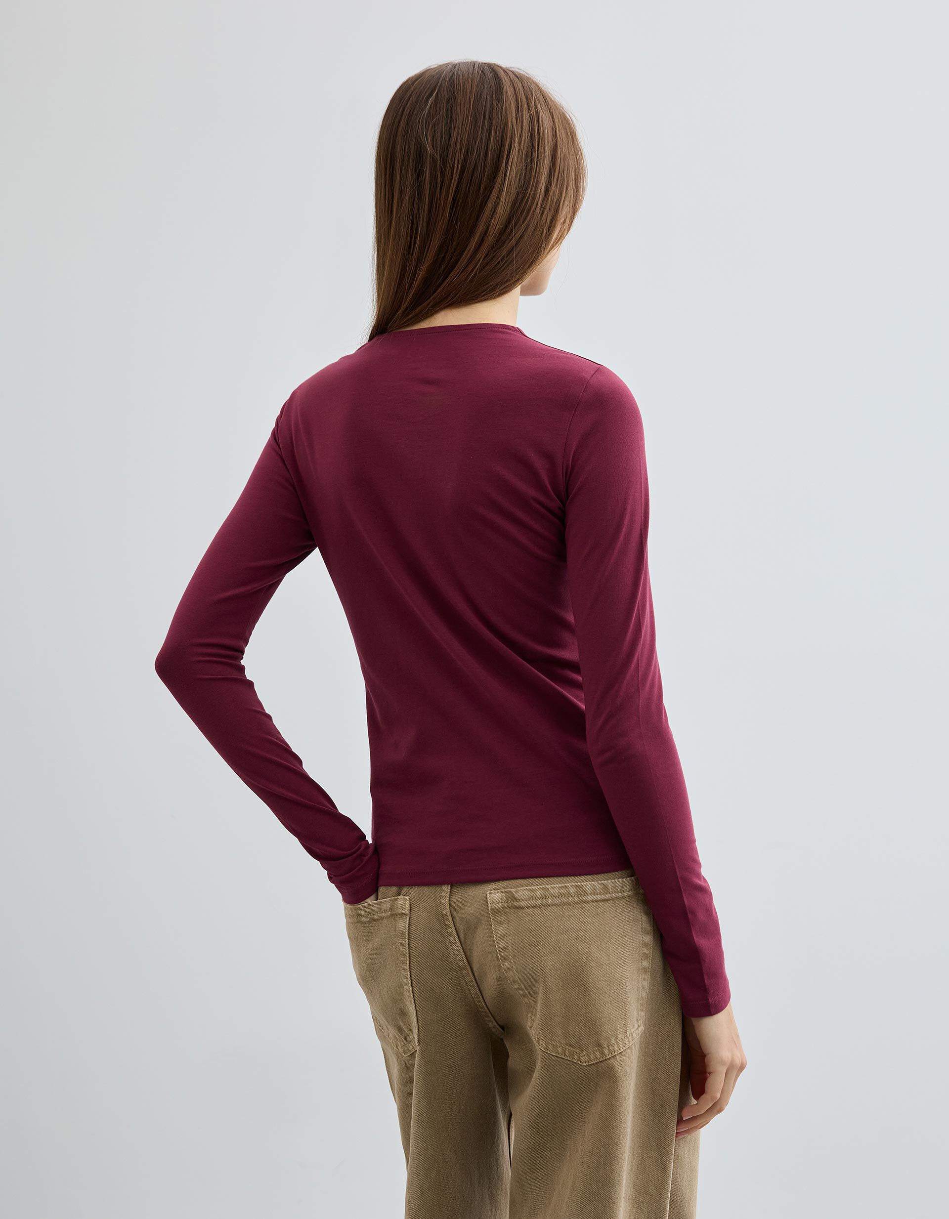 Comprar Online T-shirt de Manga Comprida, Mulher, Vermelho Escuro