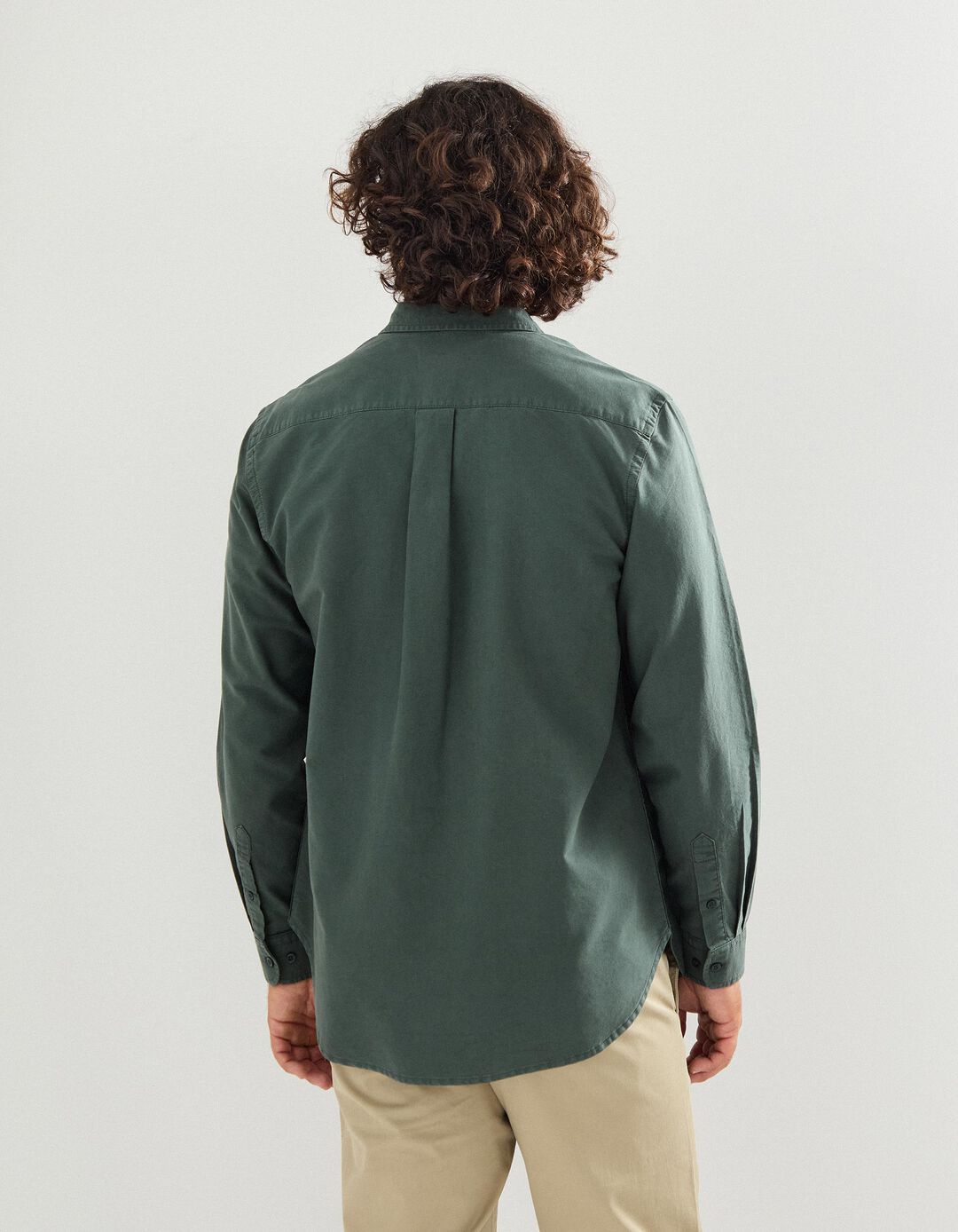 Camisa de Manga Comprida Oxford, Homem, Verde Escuro