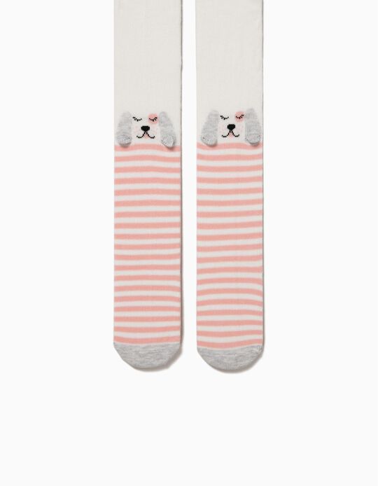 Collants de Malha para Menina 'Dogs & Stripes', Rosa e Branco