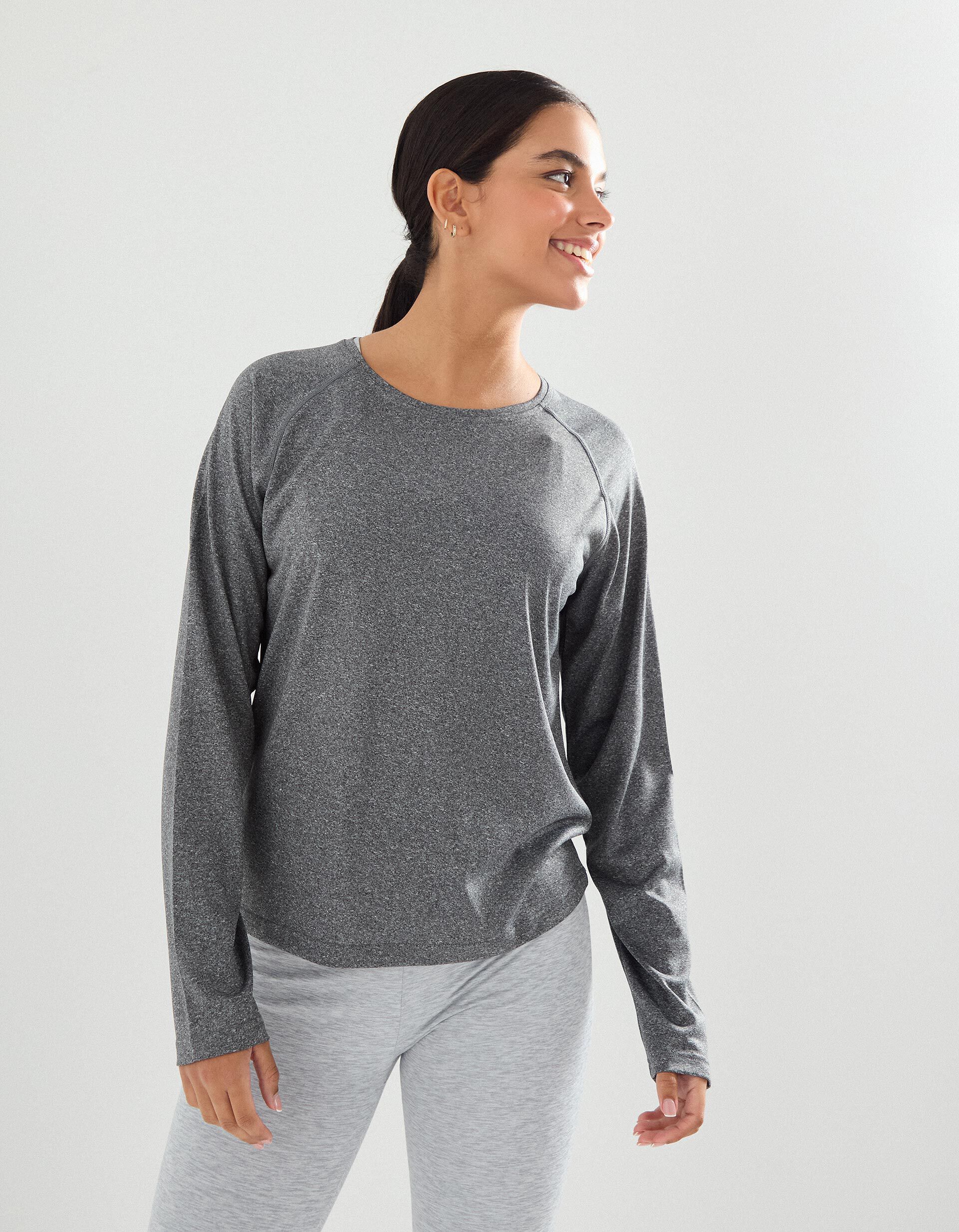 Comprar Online T-shirt de Manga Compida de Desporto, Mulher, Cinzento 