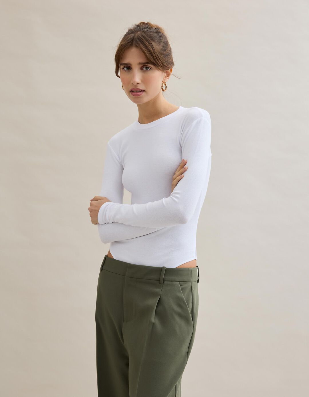 Body de Manga Comprida, Mulher, Branco