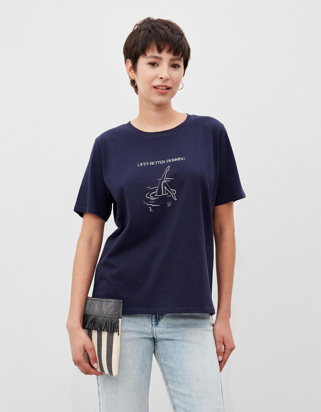T-shirt Estampado, Mulher, Azul Escuro