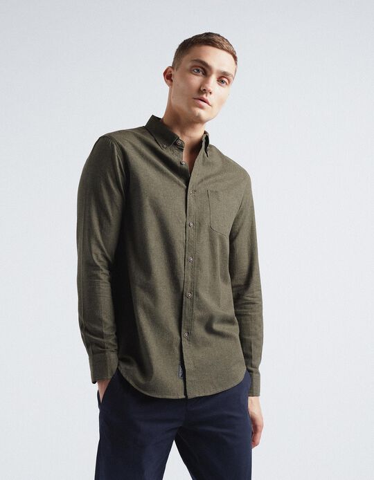 Flannel Shirt, Men, Dark Green