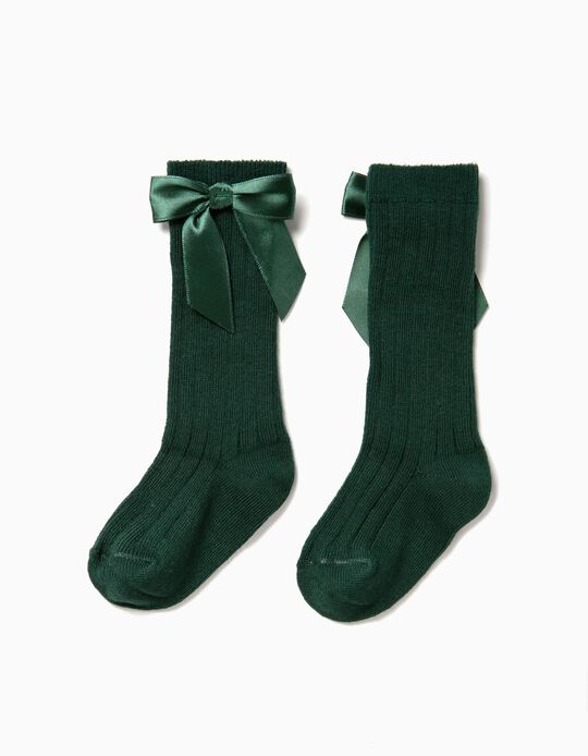 Meias Altas Caneladas Verdes com La&ccedil;o