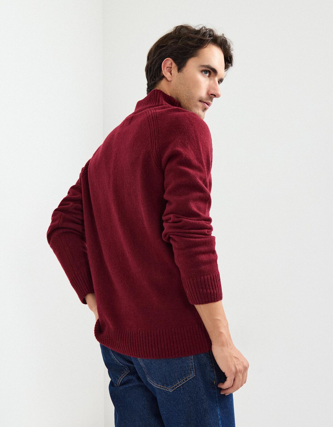 Camisola com Lã com Fecho, Homem, Vermelho Escuro