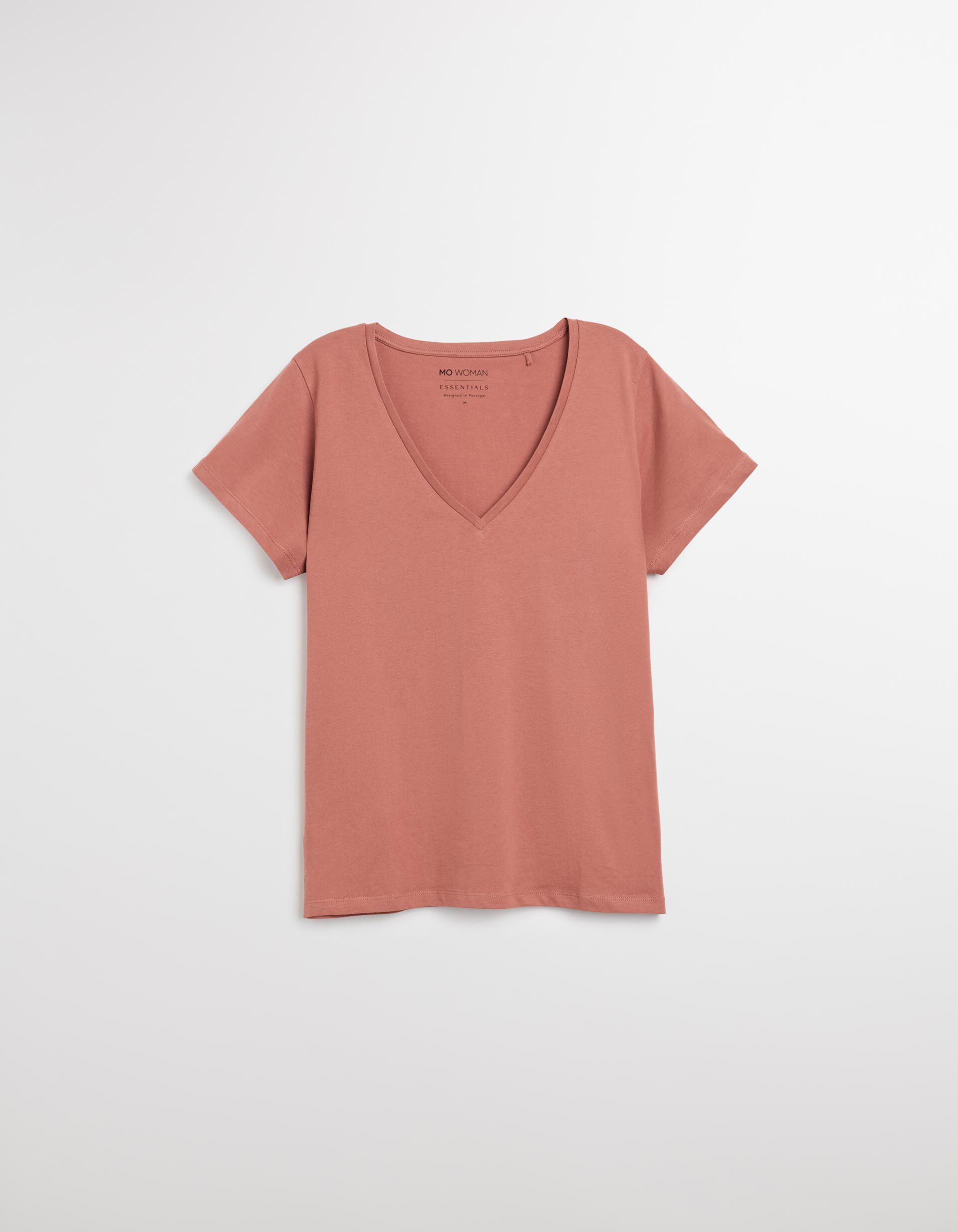 Comprar Online T-shirt Decote em V, Mulher, Rosa Escuro