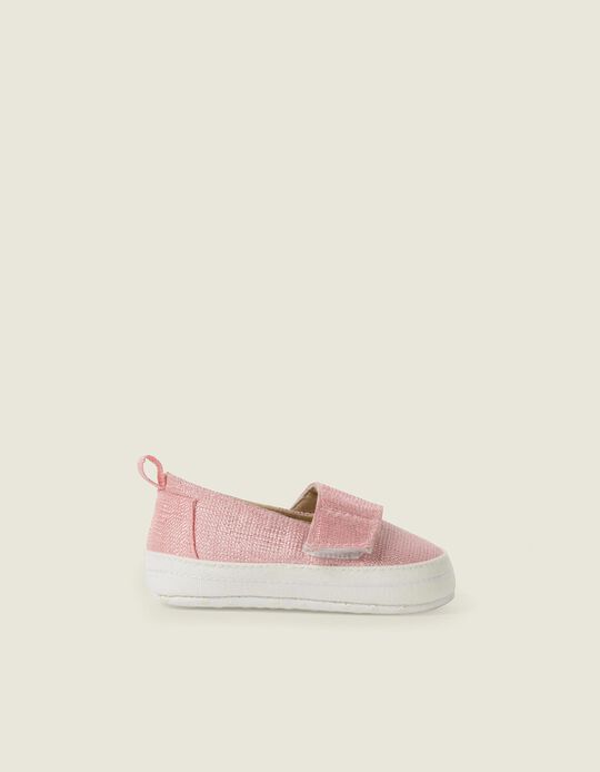 Shimmery Pram Shoes for Newborn Baby Girls, Pink