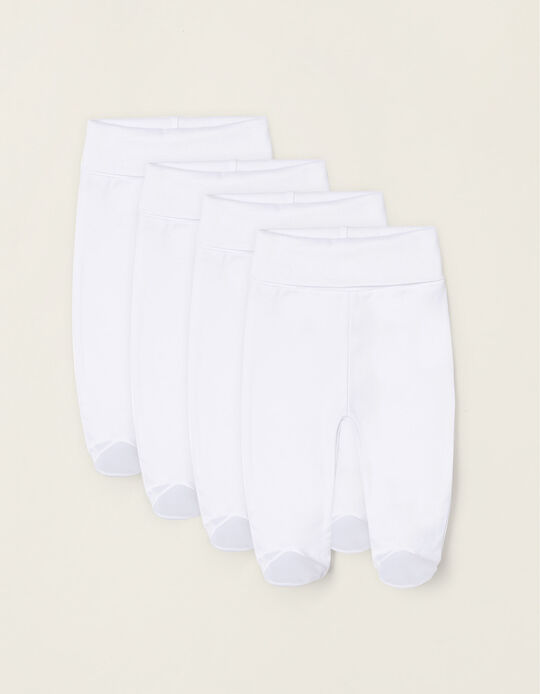 Pack 4 Pantalones con Pies de Algodón con Efecto Térmico para Bebé Recién Nacido, Blanco