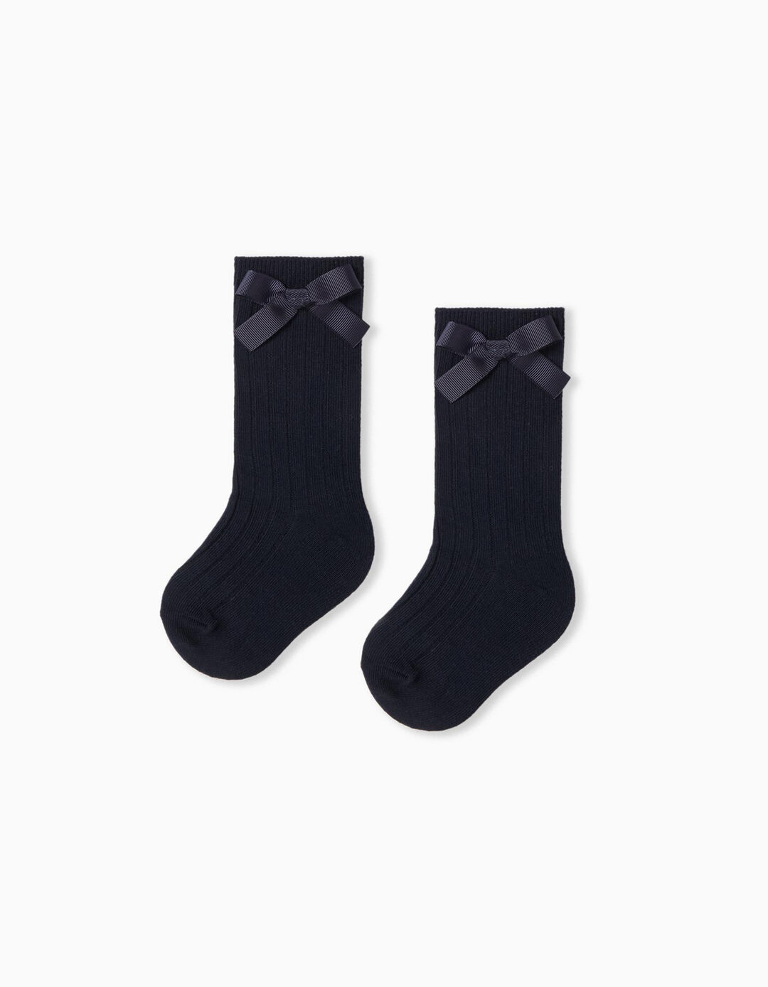 Pack 2 Pairs of High Ribbed Bow Socks, Baby Girl, Dark Blue