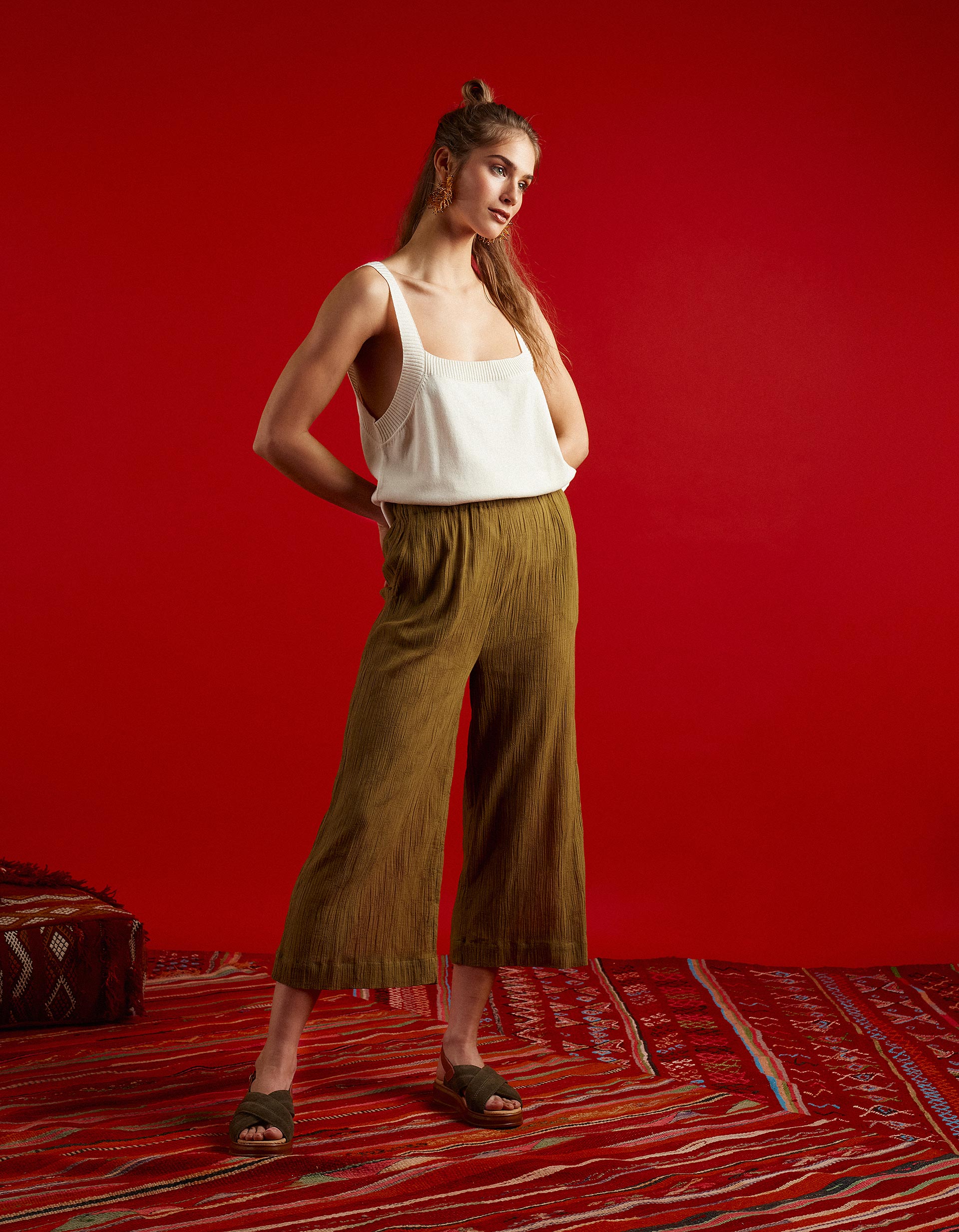 Culotte Trousers, Women, Green | MO Online