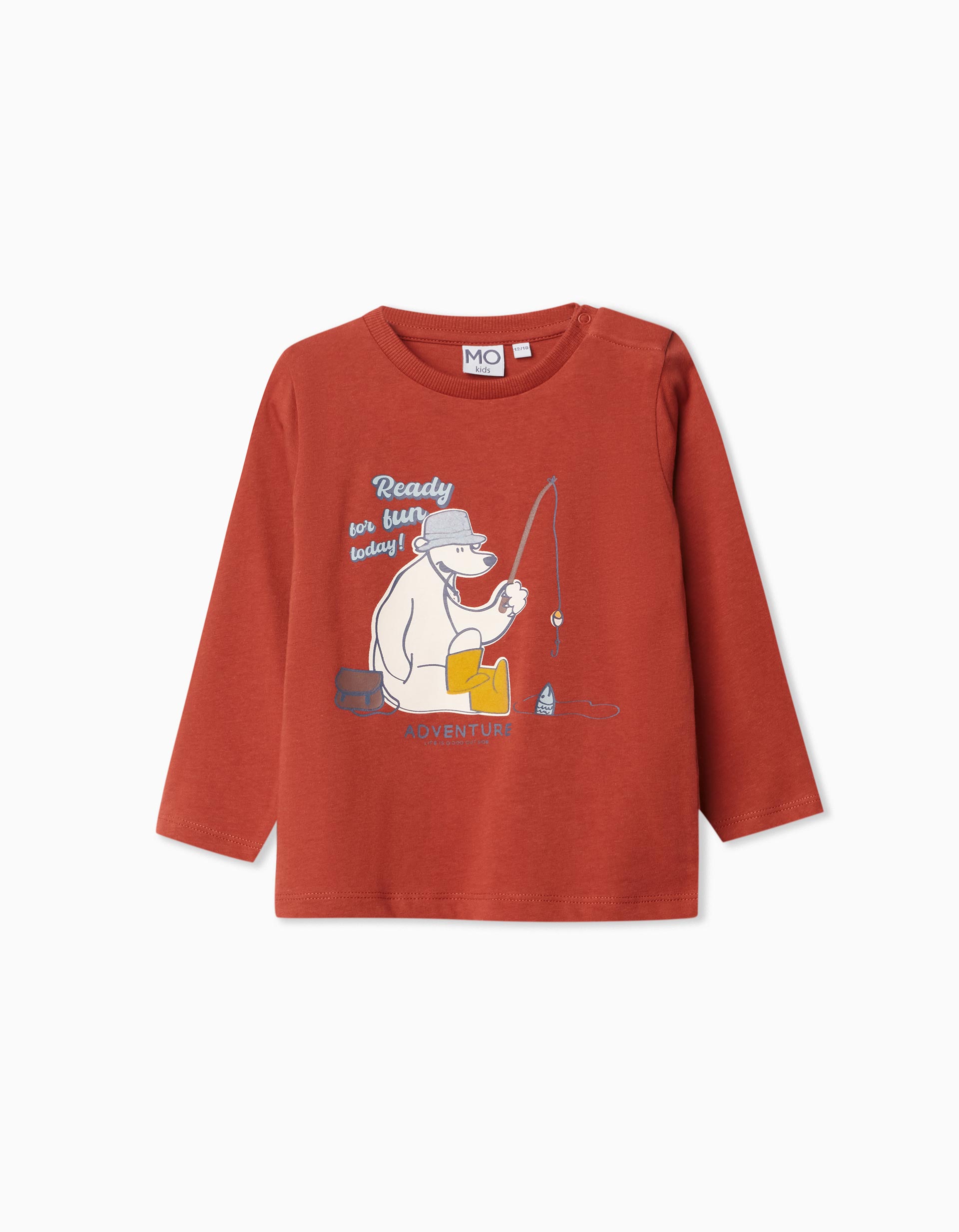 Printed Long Sleeve Tshirt, Baby Boy, Orange MO Fashion