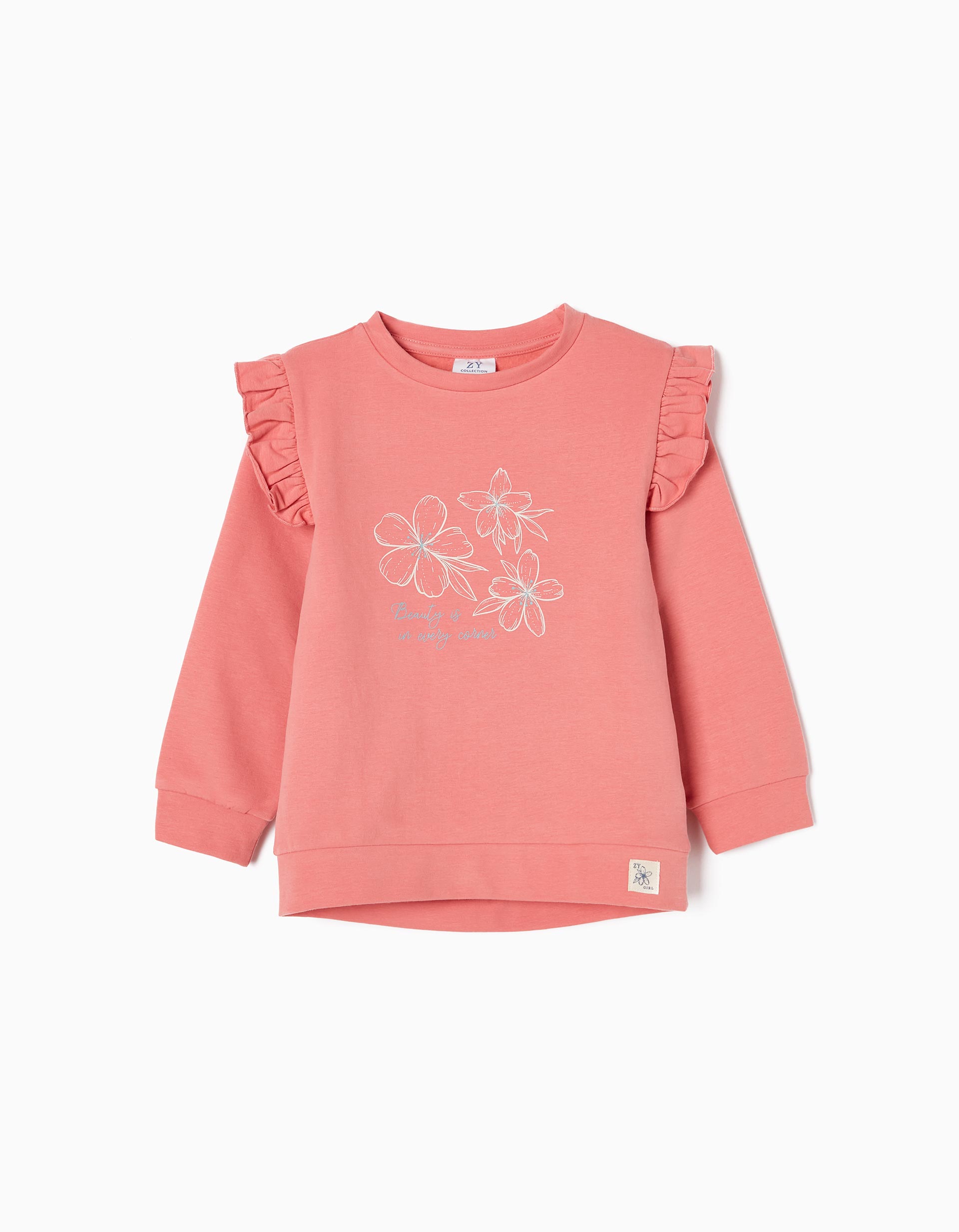 Sweat de Algodão com Folhos para Menina 'Beauty', Rosa | MO Online