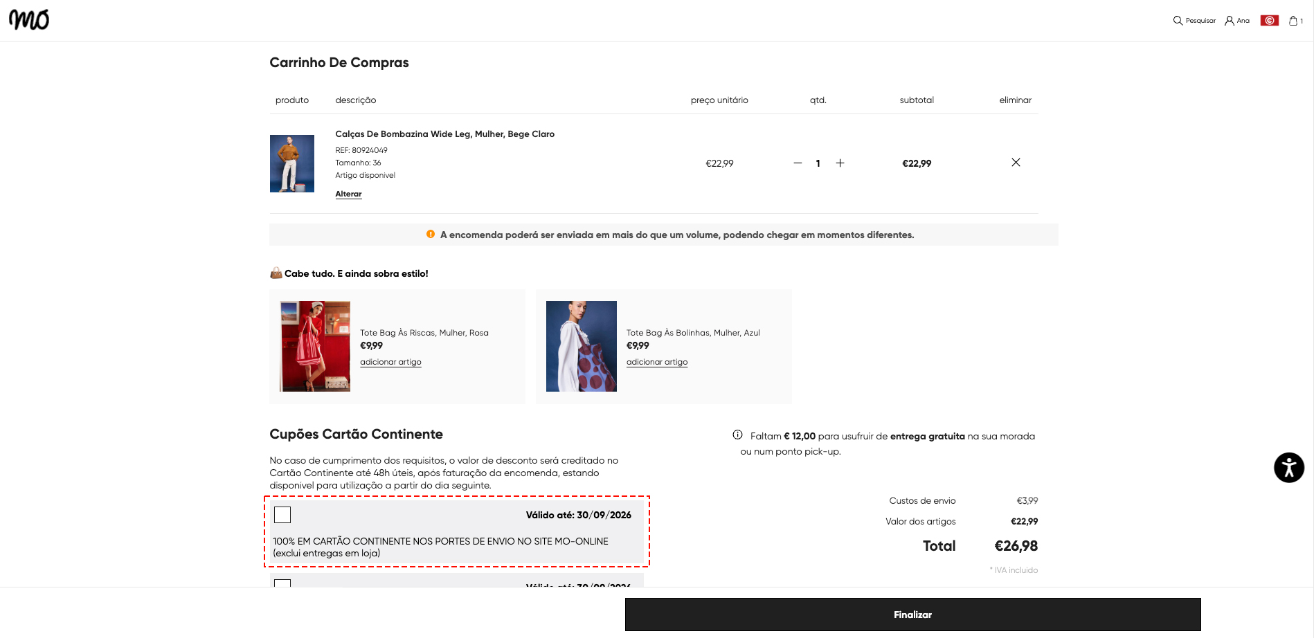 Cupões no carrinho | MO Online