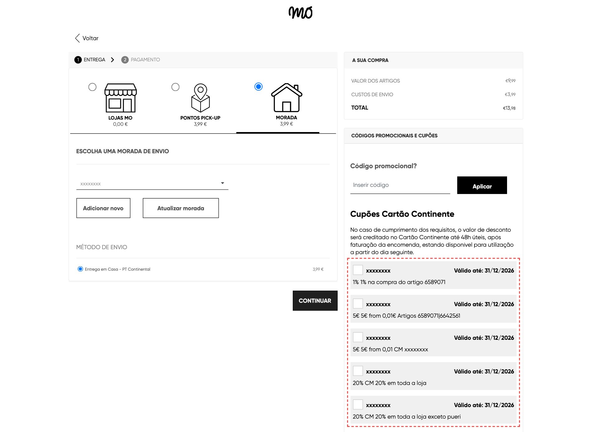 Cupões no checkout - MO Online