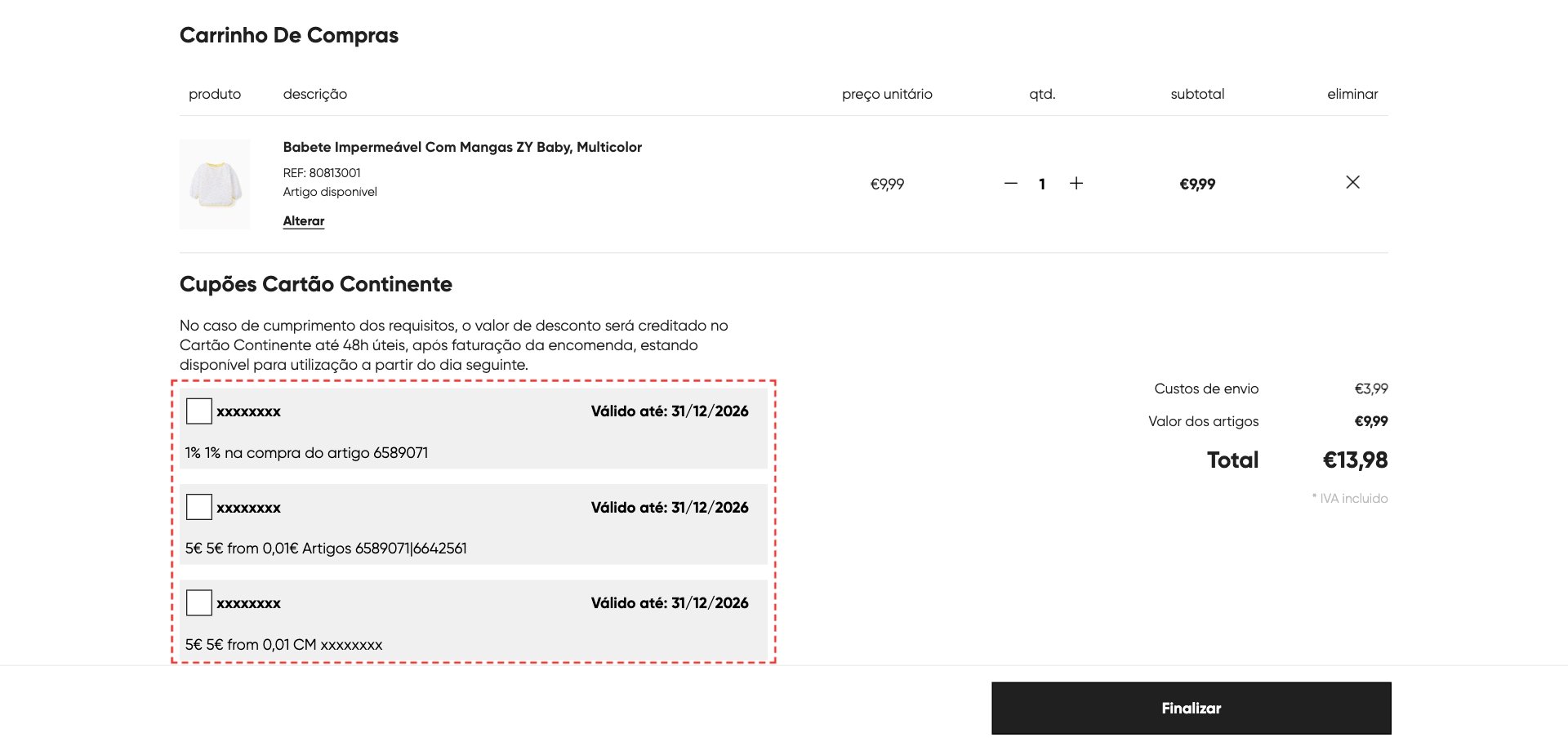 Cupões no carrinho - MO Online
